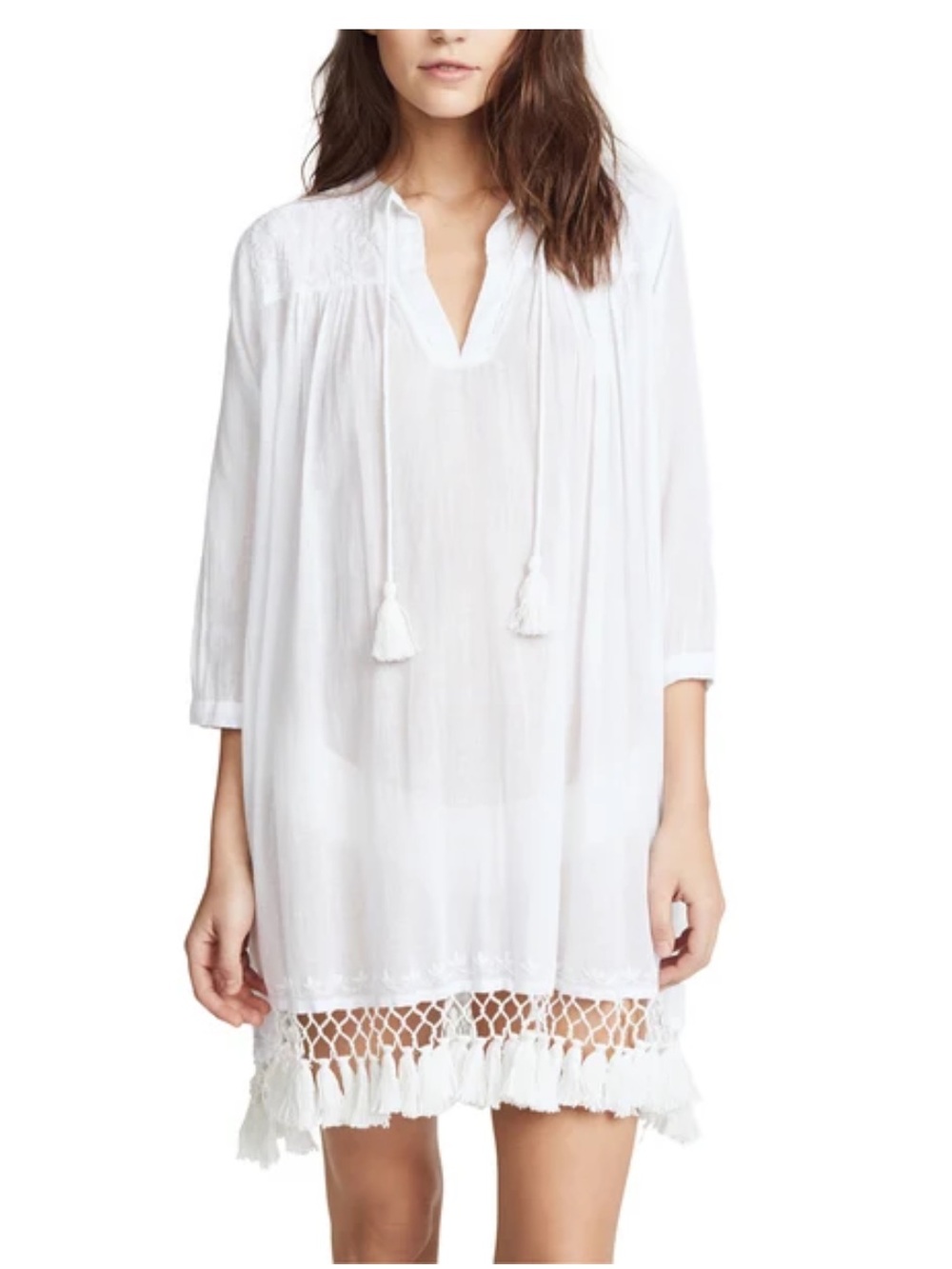 Roberta Roller Rabbit Sarafina White Tassel Crochet-Hem Swim Coverup